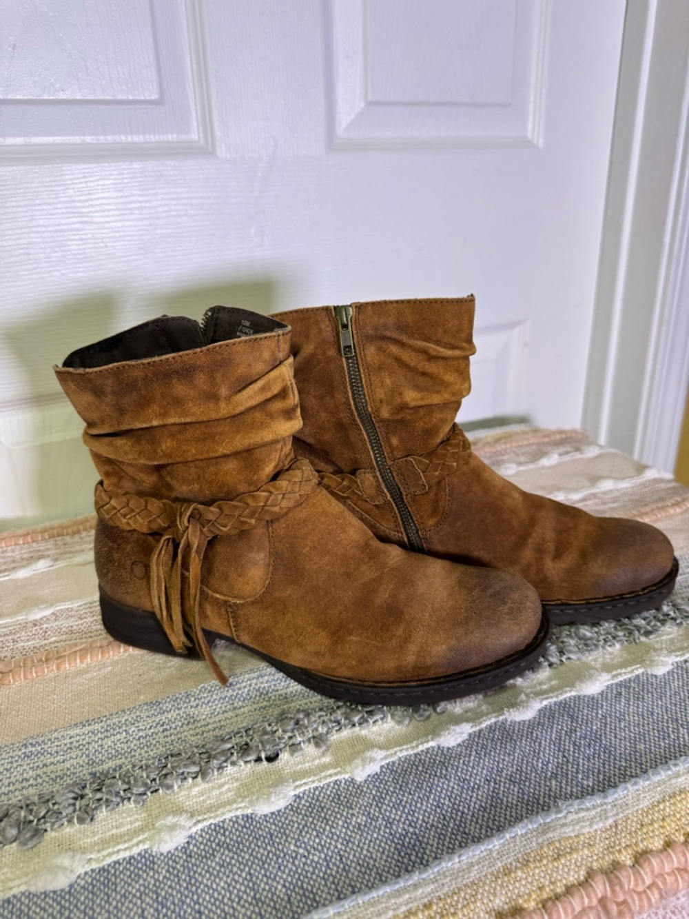 Born Tan Suede Braided Wrap Ankle Boots